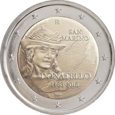 Монета 2 евро 2016 г. Сан-Марино. "550 лет со дня смерти Донателло".